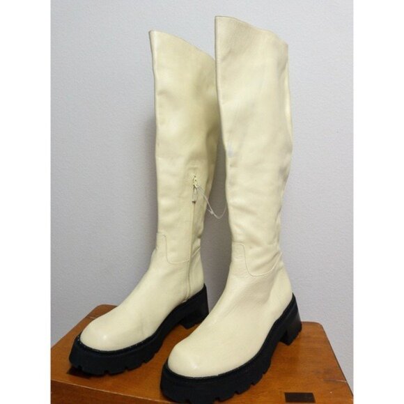 NEW By FAR Russel Lamb Leather Knee High Boots 40 Ivory Chunky Lug 10 Platform - Picture 3 of 13
